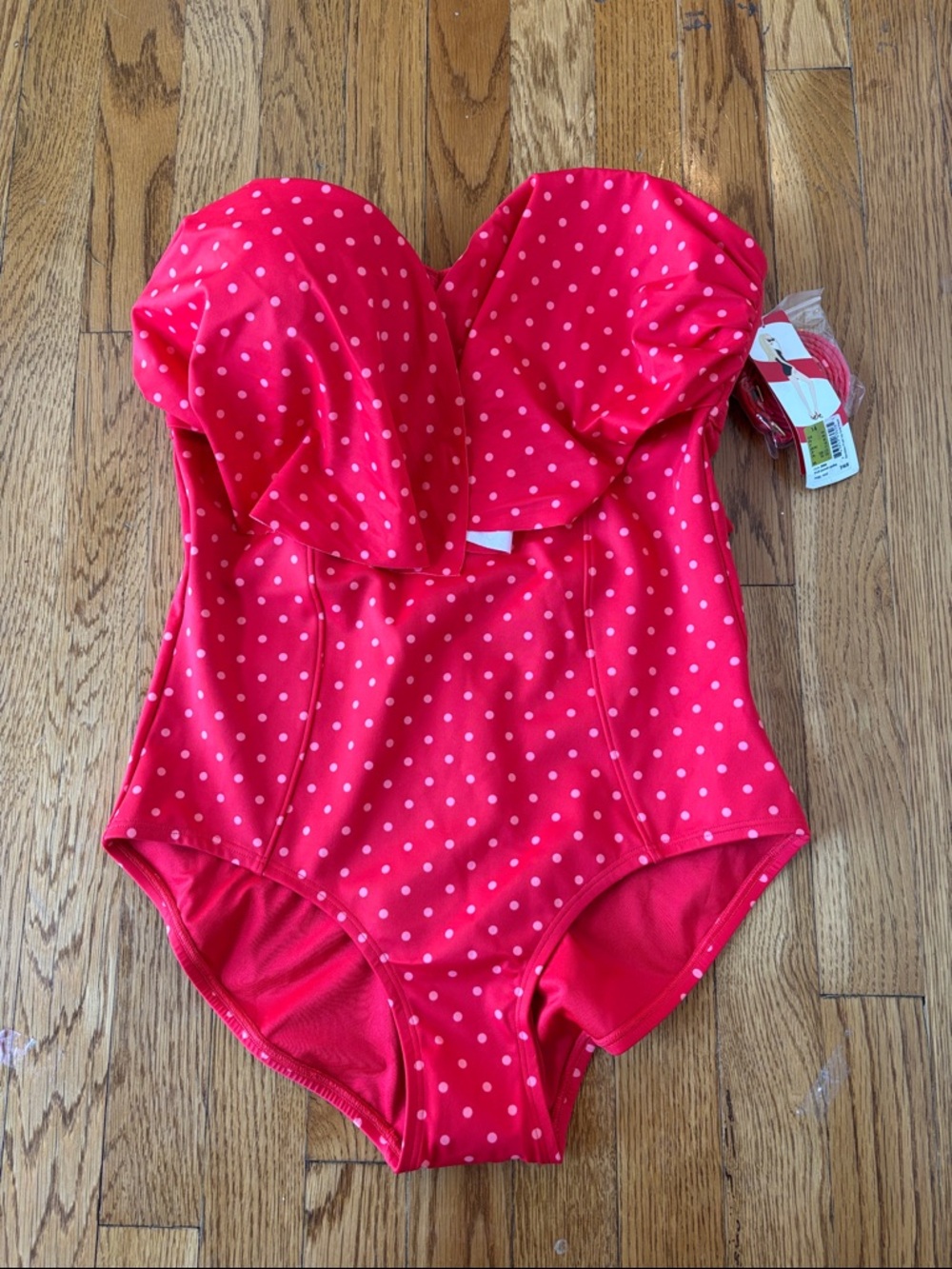 Spanx Red Polka Dot Strapless One-Piece Swimsuit